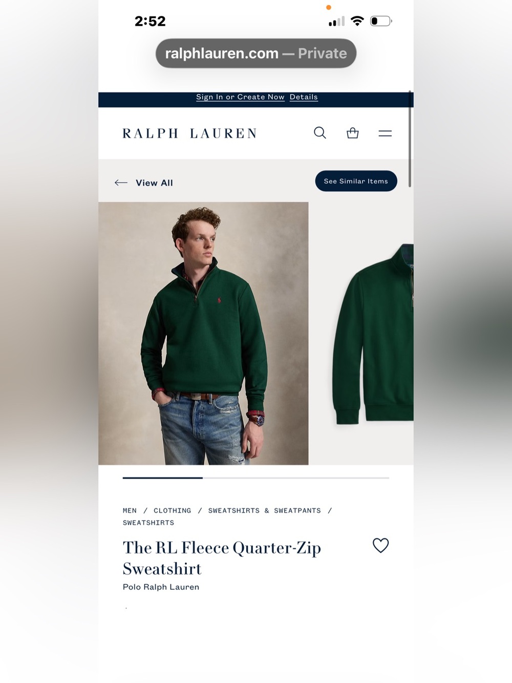 NWOT POLO RALPH LAUREN Sweatshirt Mens L Green Quarter Zip Fleece Lined $150 - Picture 2 of 14